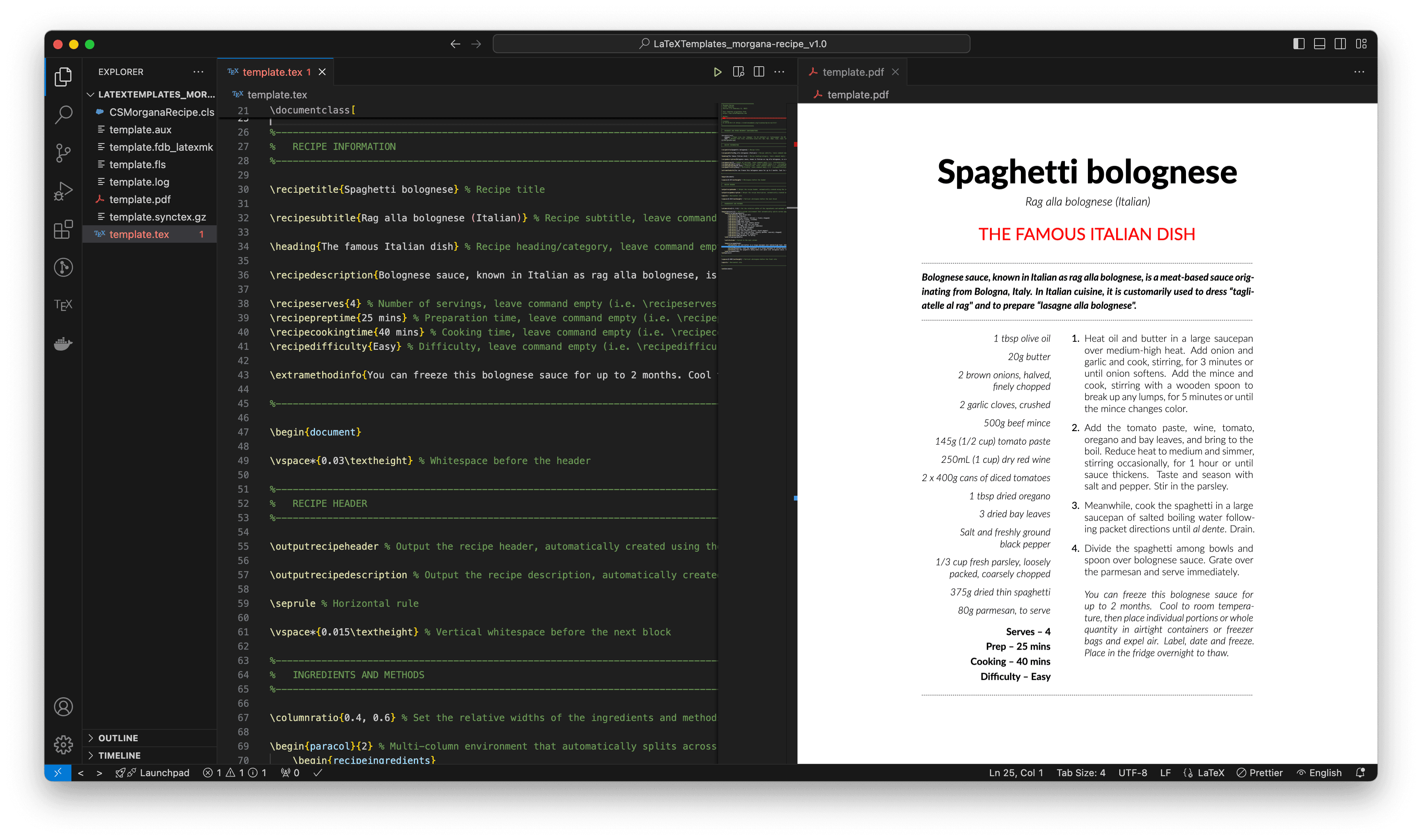 VS Code screen with built document