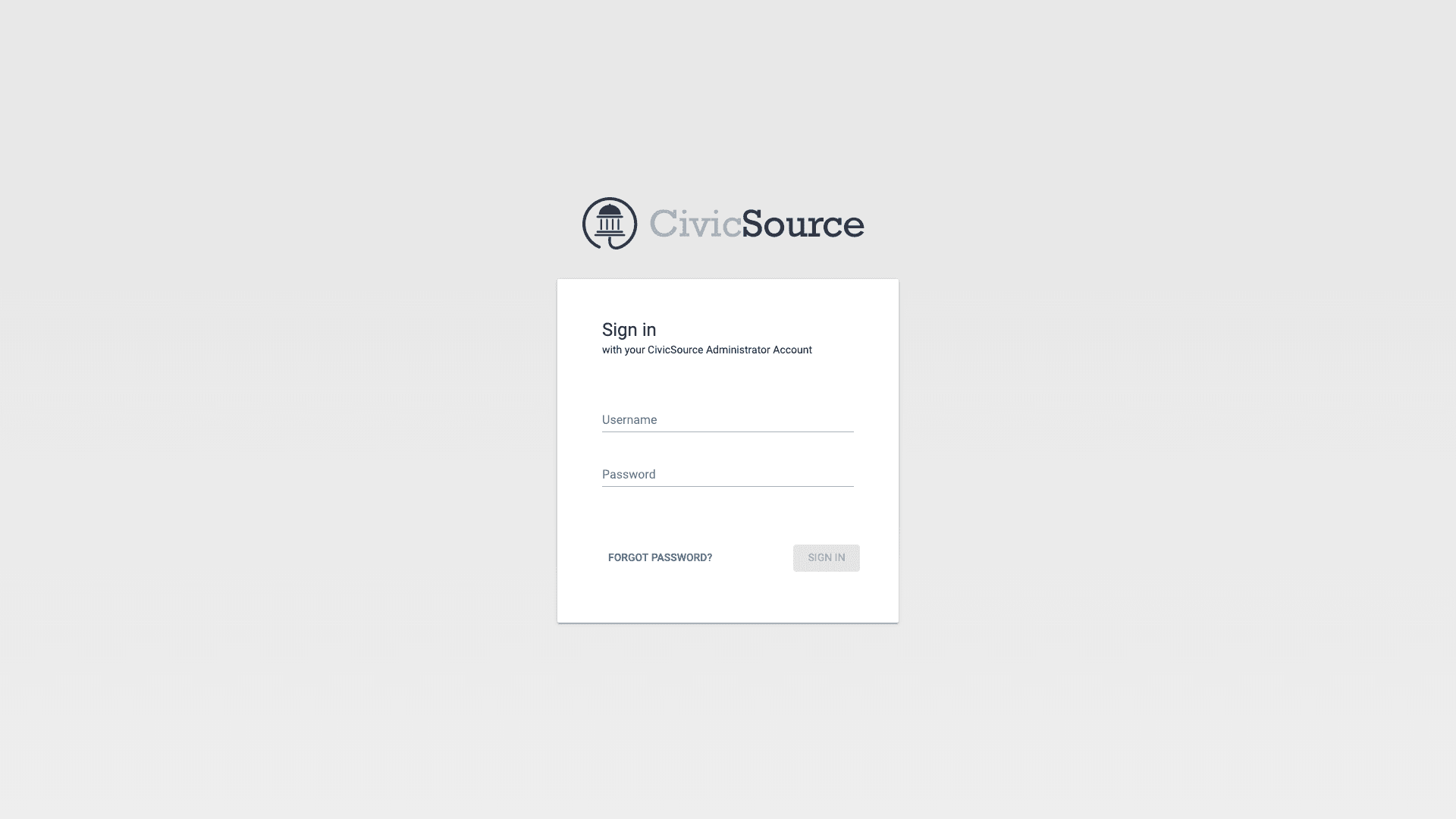 CivicSource Administrator login page